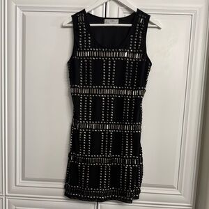 Mizumi Size S/M Black Sleeveless Mini Dress Bodycon with Silver Beaded Front